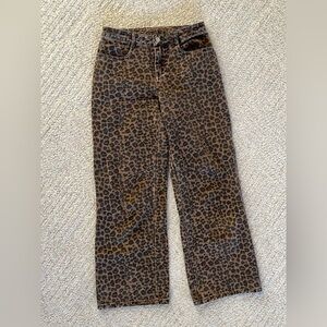 Le Lis Brown Leopard Print Denim Jeans